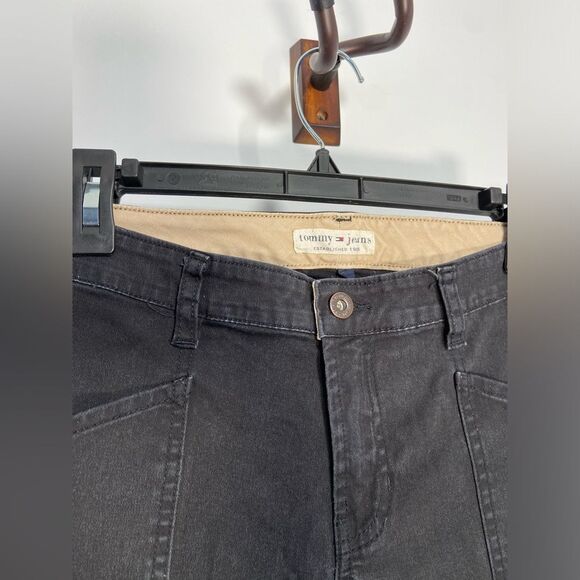 Vintage Tommy Flare Jeans Black Y2K Low Rise Denim Festival Emo Western Cargo 5 - Picture 6 of 15
